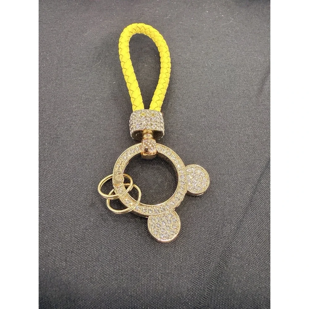 Leather‎ Braided Rope Keychain Pendant Key Car Holder Keyring Mickey Ears Yellow
